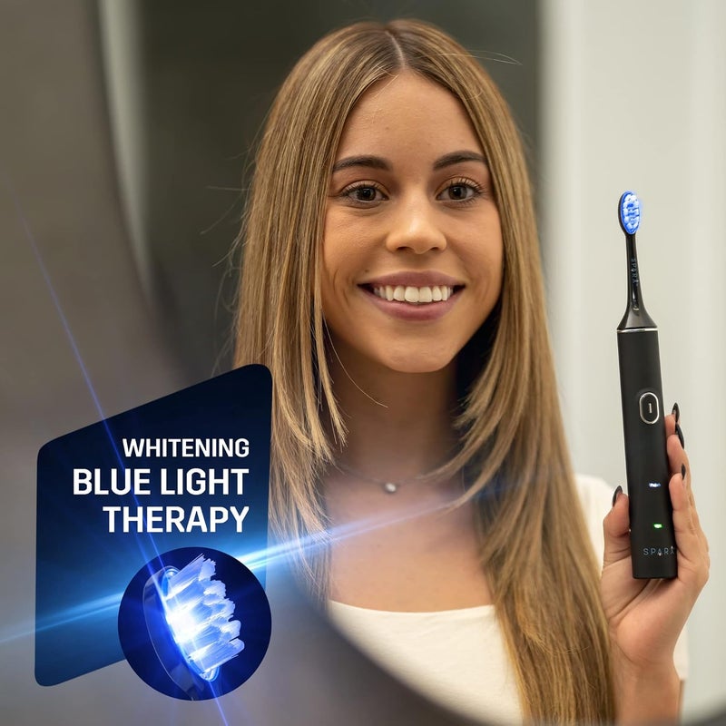 sparx - Toothbrush Replacement Heads, Brush Heads with Blue Light Therapy for Gum Care, Replacement Brush Heads, Black, 2 Pack - Image 5